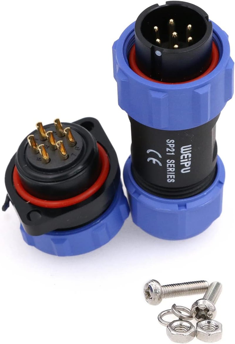 Eonvic Weipu SP21 2-12 Pin Male Plug Female Socket Flange Waterproof IP68 Connector Cable Industrial Circular Solar Electrical Connector (7Pin) - Image 1